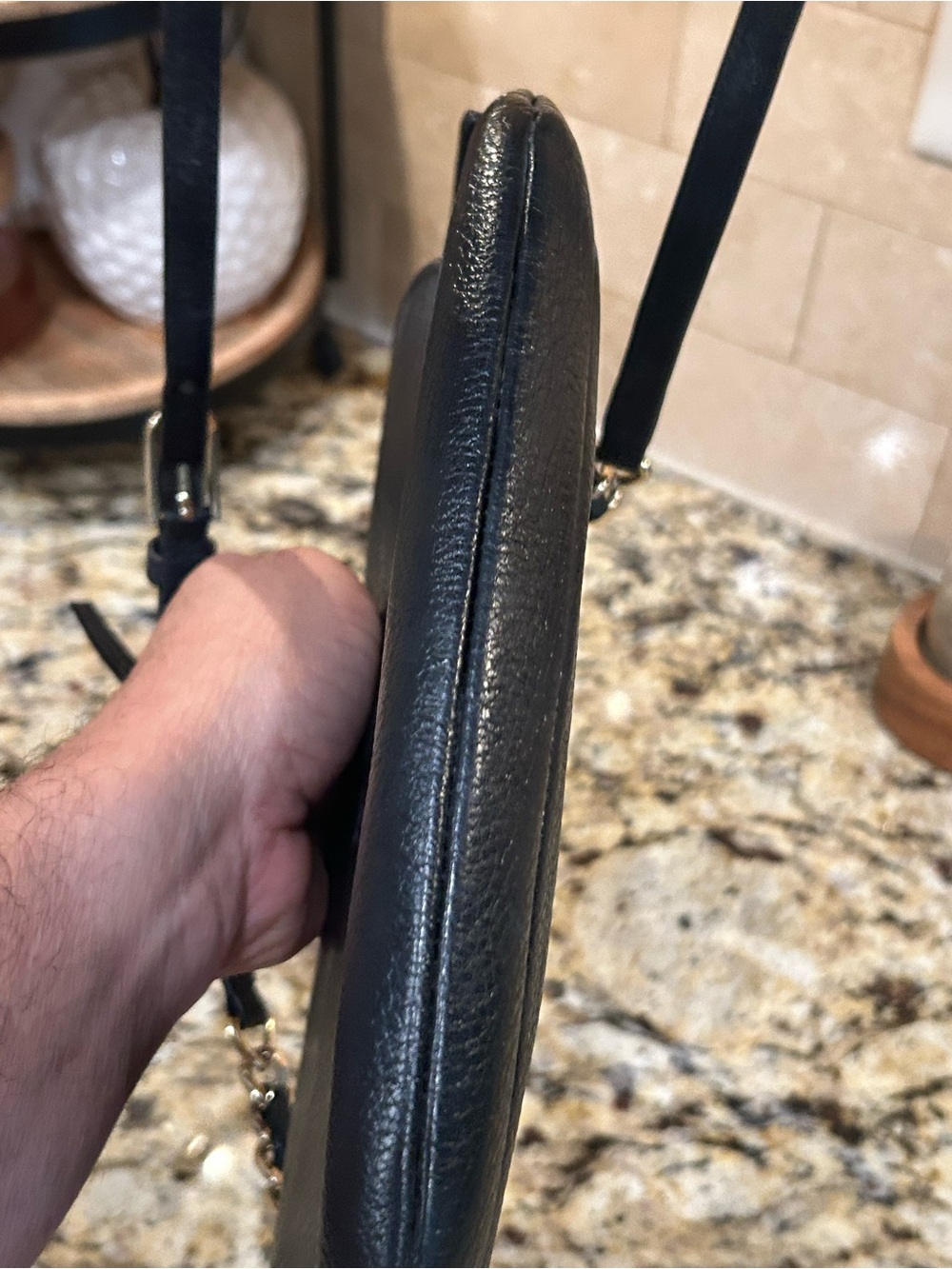 Tory Burch Black Pebbled Leather Flap Wristlet with Embossed Logo - Picture 4 of 11